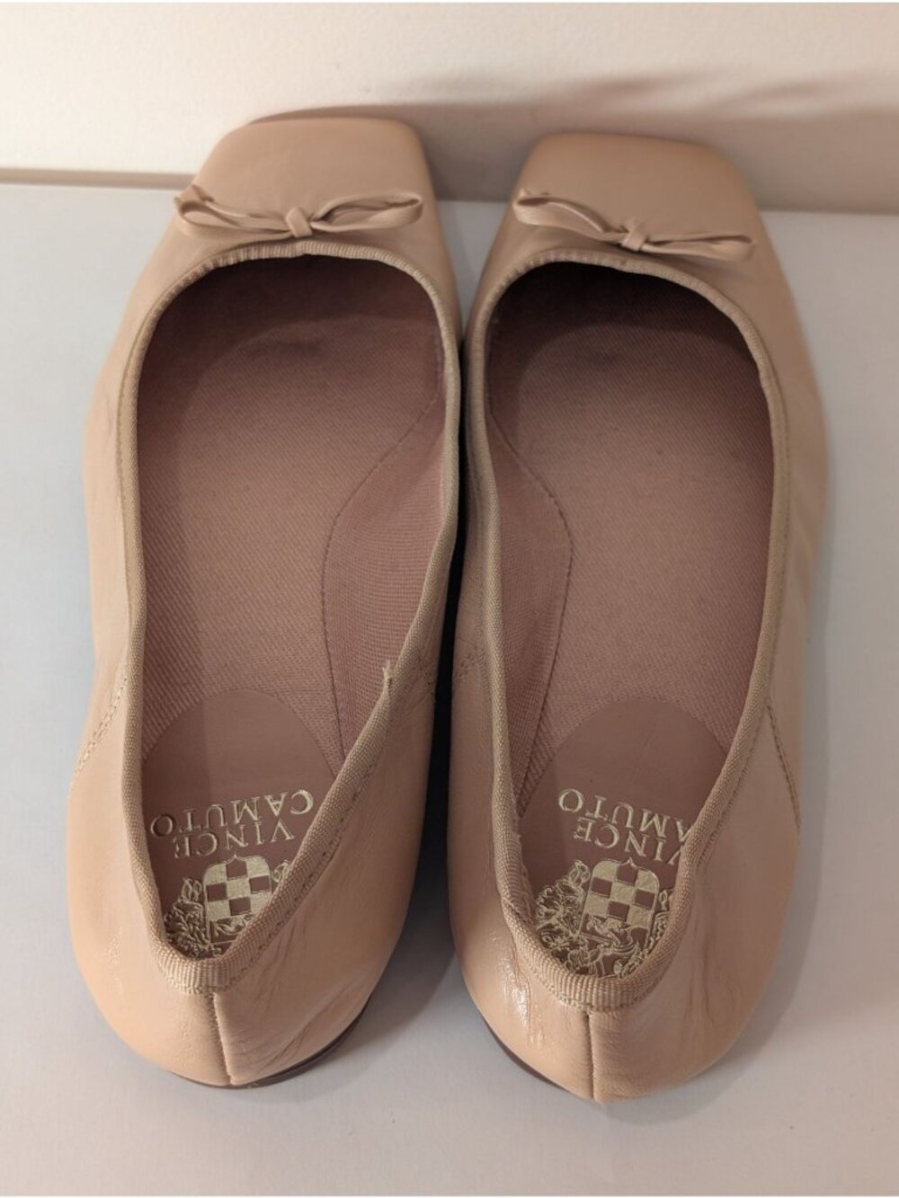 NEW Vince Camuto Leather Ballet Flat Square Toe with Bow, Camel, Size 9.5 - Picture 5 of 11